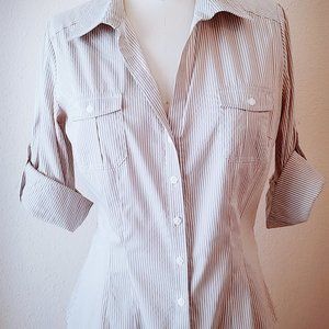 H & M White and Blue Pinstriped Shirt
